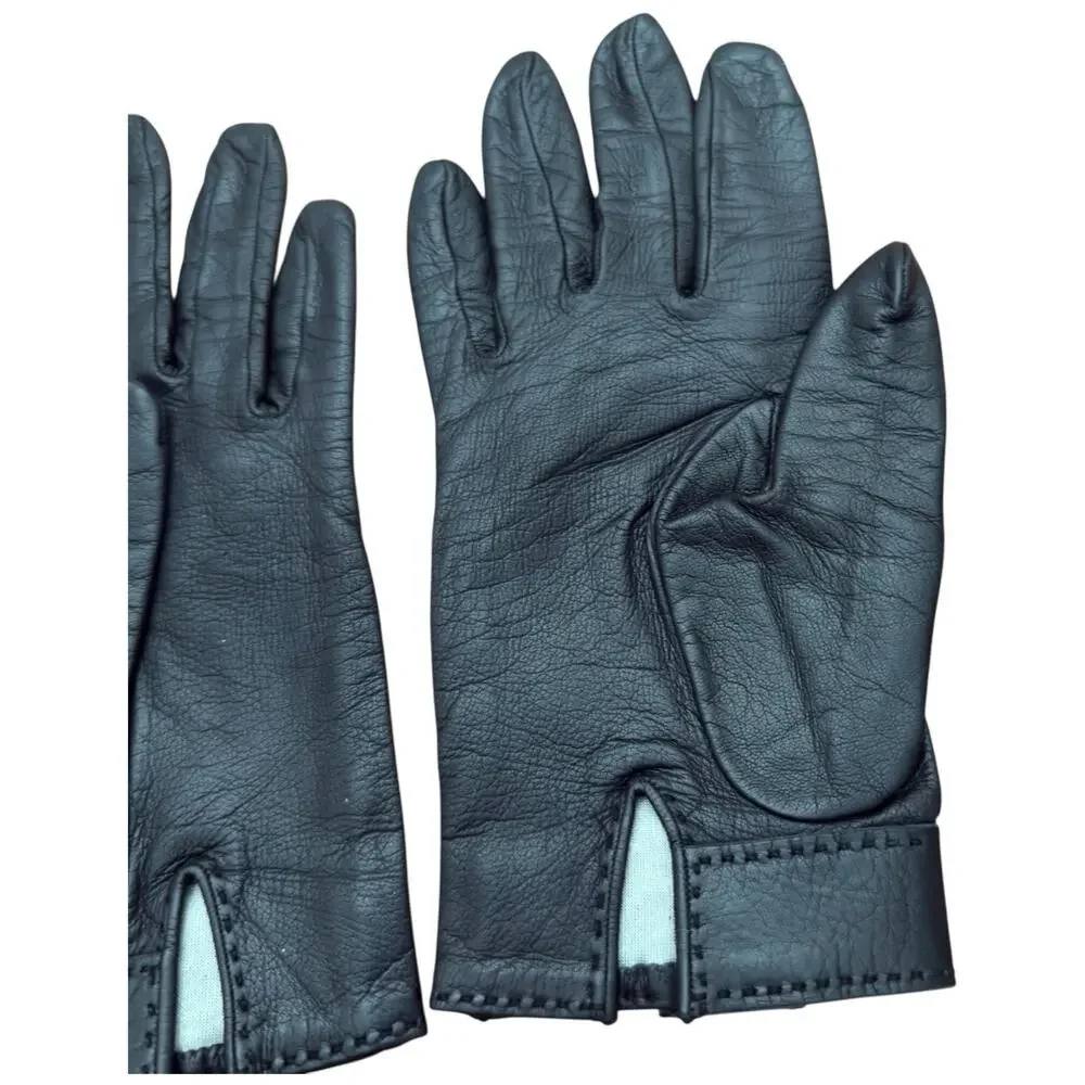 Hermes Women's Leather Gloves In Black Size 7.5